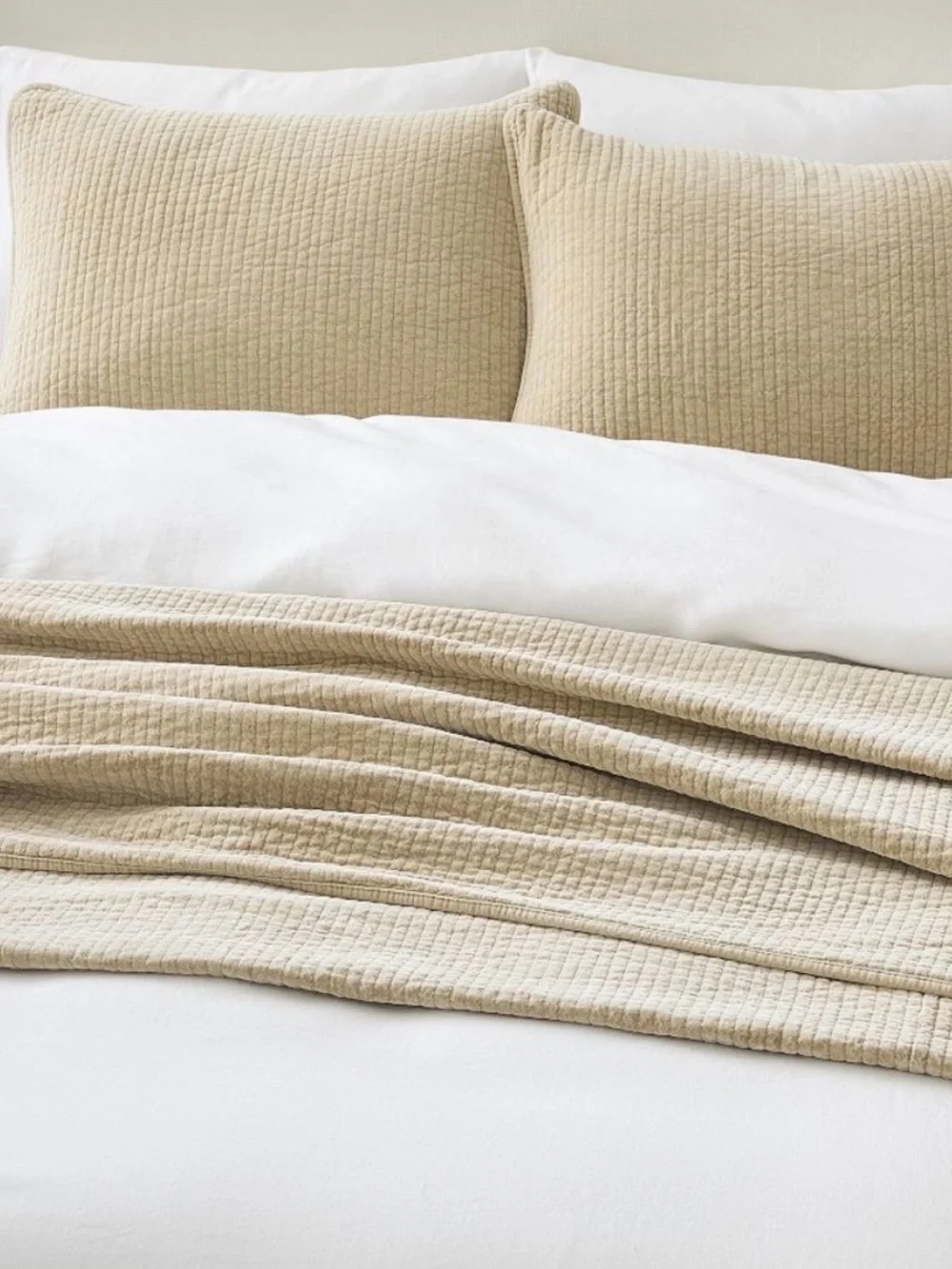 West Elm Washed Cotton Velvet Standard Shams Camel Set of 2 Pair Duo